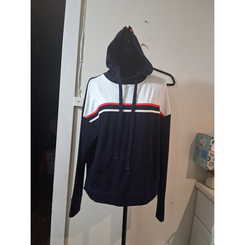 Kinona Womens Navy Blue Colorblock Italian Fabric Performance Hoodie Size M